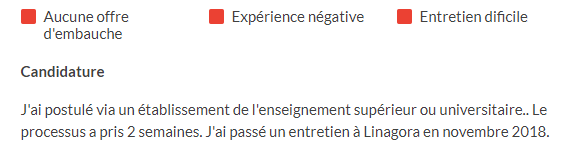 Exemple d'expérience de candidat